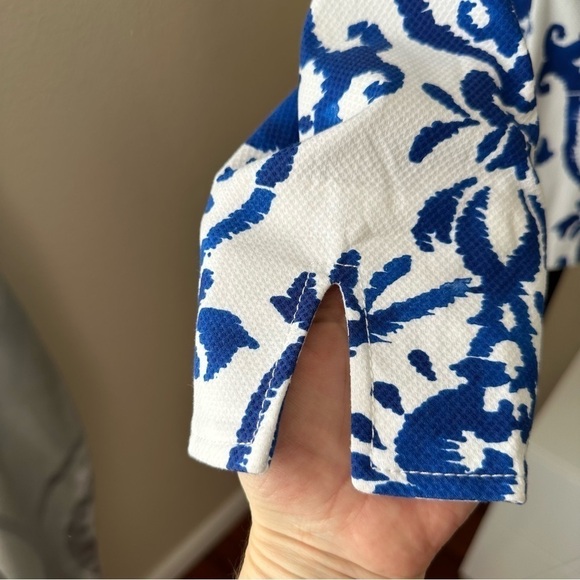 Chico's Indigo Ink Alicia Blue White Ikat Print Jacket Blazer - Picture 9 of 16